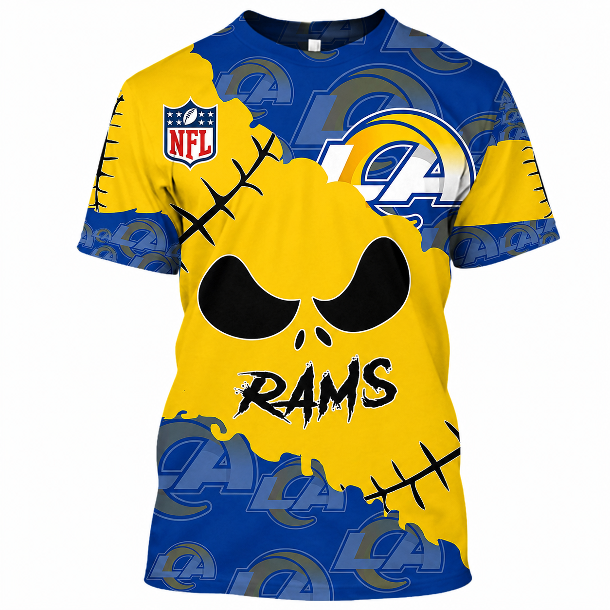 LIMITED EDITION - NEW CUSTOMIZED NFL22 LAR LOS ANGELES RAMS HALLOWEEN SKULL APPAREL FOR FANS