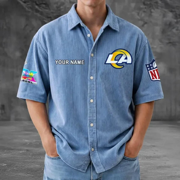 LIMITED EDITION - NEW CUSTOMIZED NFL22 LAR LOS ANGELES RAMS SEERSUCKER BUTTON SHIRT