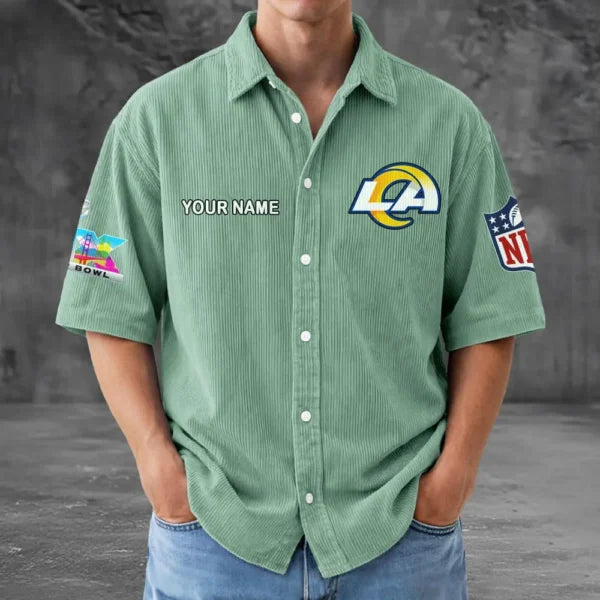 LIMITED EDITION - NEW CUSTOMIZED NFL22 LAR LOS ANGELES RAMS SEERSUCKER BUTTON SHIRT