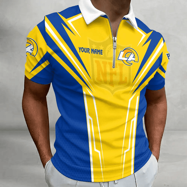 [SPECIAL OFFER] NEW CUSTOMIZED NFL22 LAR LOS ANGELES RAMS ZIP POLO SHIRT