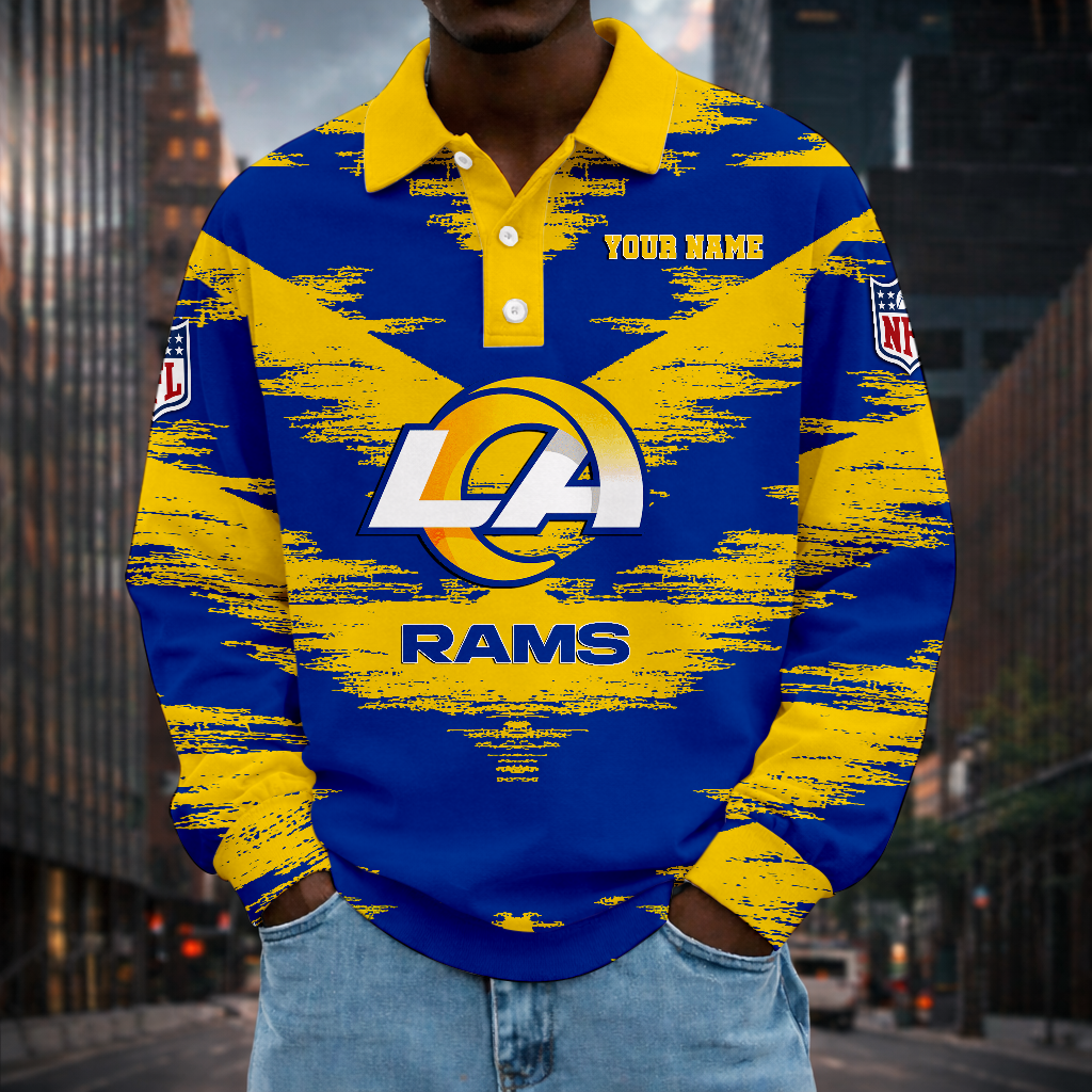 LIMITED EDITION - NEW CUSTOMIZED NFL22 LAR LOS ANGELES RAMS MEN LONG SLEEVE POLO