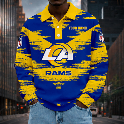 LIMITED EDITION - NEW CUSTOMIZED NFL22 LAR LOS ANGELES RAMS MEN LONG SLEEVE POLO