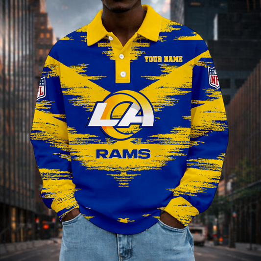 LIMITED EDITION - NEW CUSTOMIZED NFL22 LAR LOS ANGELES RAMS MEN LONG SLEEVE POLO