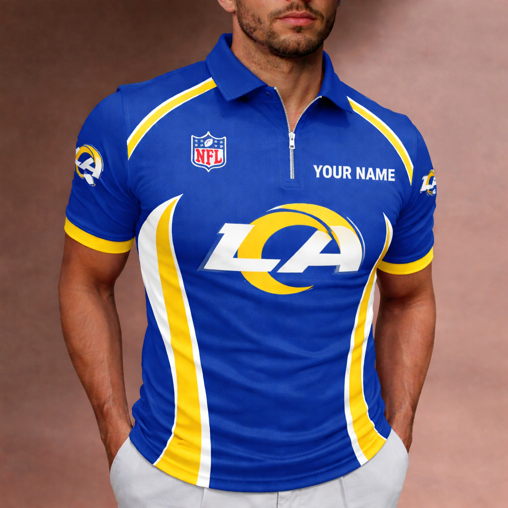 LIMITED EDITION - NEW CUSTOMIZED NFL22 LAR LOS ANGELES RAMS ZIP POLO SHIRT