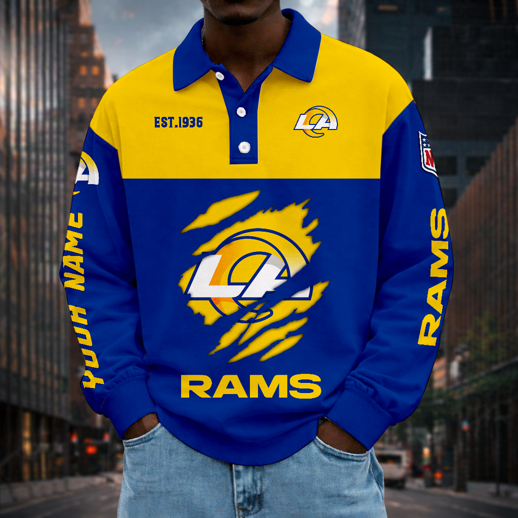 LIMITED EDITION - NEW CUSTOMIZED NFL22 LAR LOS ANGELES RAMS MEN LONG SLEEVE POLO