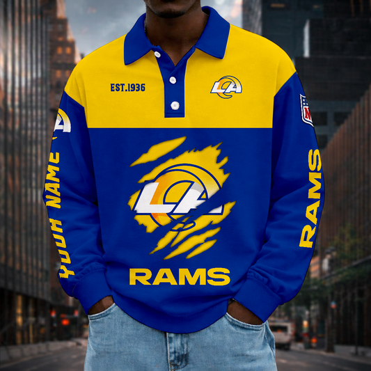 LIMITED EDITION - NEW CUSTOMIZED NFL22 LAR LOS ANGELES RAMS MEN LONG SLEEVE POLO