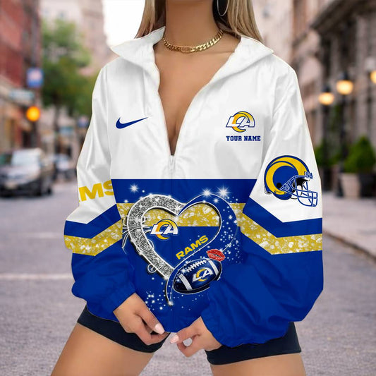 LIMITED EDITION - NEW CUSTOMIZED NFL22 LAR LOS ANGELES RAMS V-NECK ZIPPER SWEATSHIRT JACKET