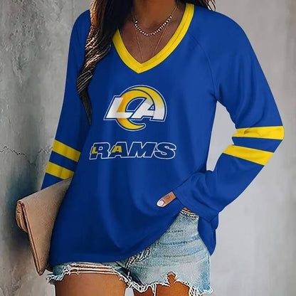 LIMITED EDITION - NEW CUSTOMIZED NFL22 LAR LOS ANGELES RAMS WOMEN'S V-NECK LONG SLEEVED SHIRT