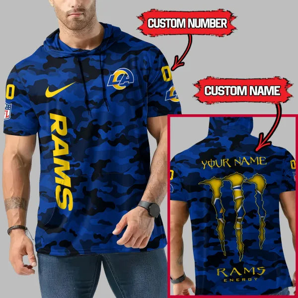 LIMITED EDITION - NEW CUSTOMIZED NFL22 LAR LOS ANGELES RAMS SHORT SLEEVE HOODIE