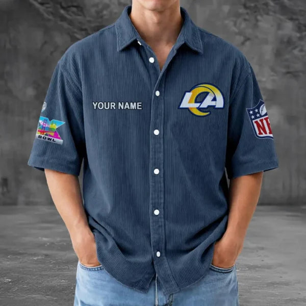LIMITED EDITION - NEW CUSTOMIZED NFL22 LAR LOS ANGELES RAMS SEERSUCKER BUTTON SHIRT