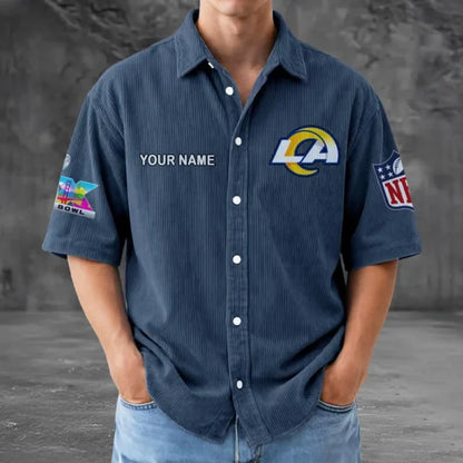LIMITED EDITION - NEW CUSTOMIZED NFL22 LAR LOS ANGELES RAMS SEERSUCKER BUTTON SHIRT