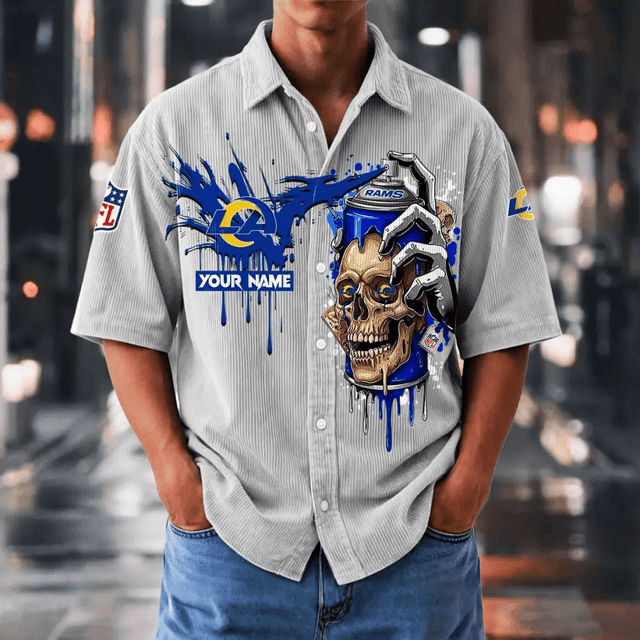 [SPECIAL OFFER] NEW CUSTOMIZED NFL22 LAR LOS ANGELES RAMS SEERSUCKER BUTTON SHIRT