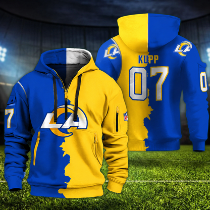 [SPECIAL OFFER] NEW CUSTOMIZED NFL22 LAR LOS ANGELES RAMS QUARTER ZIP HOODIE