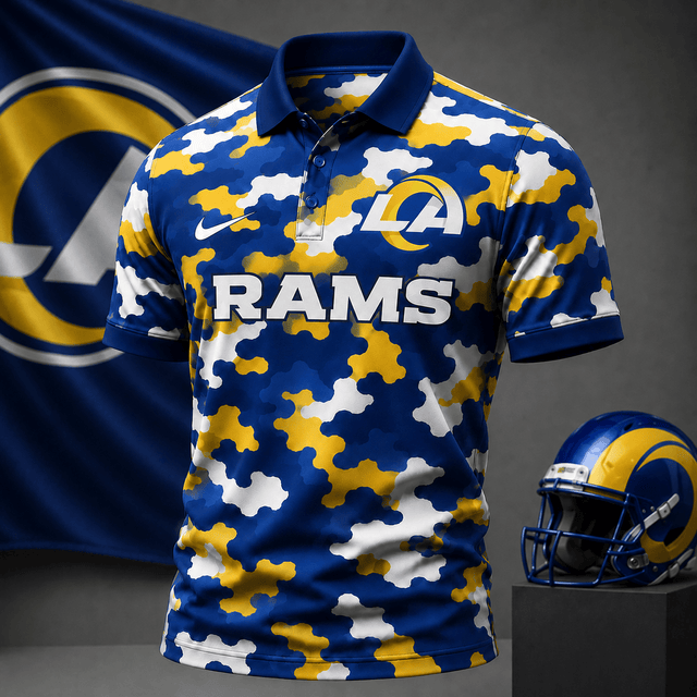 [SPECIAL OFFER] NEW CUSTOMIZED NFL22 LAR LOS ANGELES RAMS CAMO POLO SHIRT