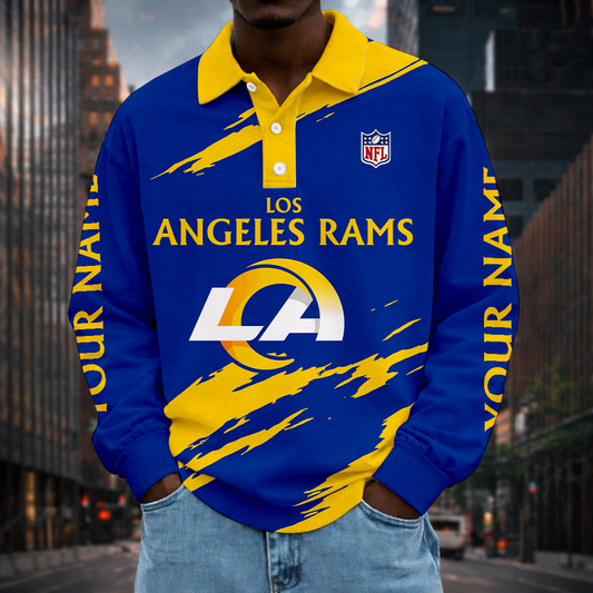 LIMITED EDITION - NEW CUSTOMIZED NFL22 LAR LOS ANGELES RAMS MEN LONG SLEEVE POLO