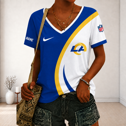 LIMITED EDITION - NEW CUSTOMIZED NFL22 LAR LOS ANGELES RAMS V-NECK FEMALE SHIRT