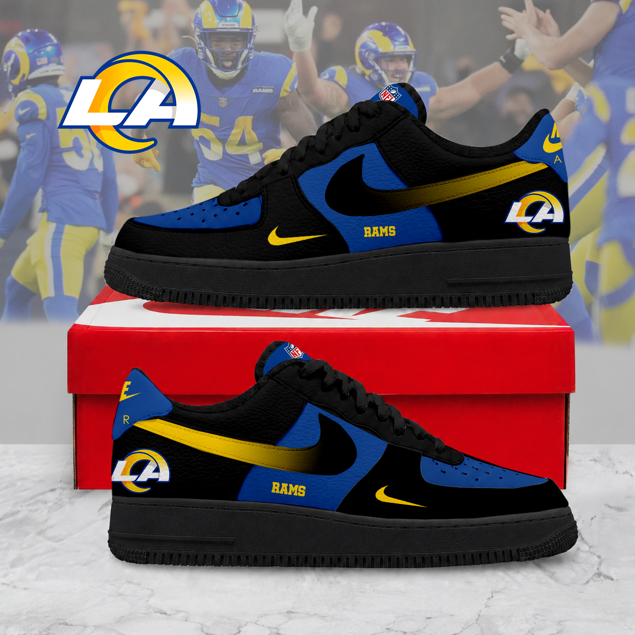 ELITE EDITION - NEW CUSTOMIZED NFL22 LAR LOS ANGELES RAMS AF1 SNEAKERS