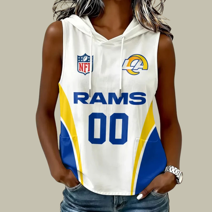 [SPECIAL OFFER] NEW CUSTOMIZED NFL22 LAR LOS ANGELES RAMS WOMEN'S SLEEVELESS HOODED POCKET TANK TOP
