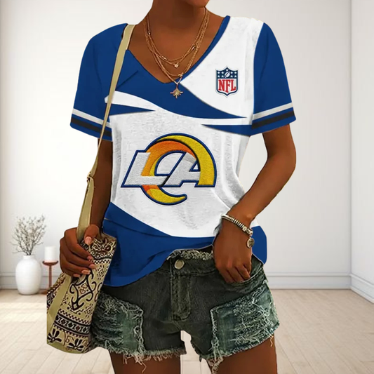 LIMITED EDITION - NEW CUSTOMIZED NFL22 LAR LOS ANGELES RAMS V-NECK FEMALE SHIRT