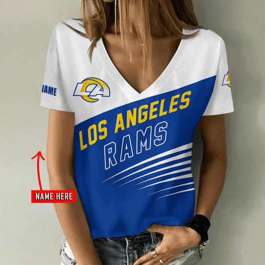 [SPECIAL OFFER] NEW CUSTOMIZED NFL22 LAR LOS ANGELES RAMS V-NECK FEMALE SHIRT