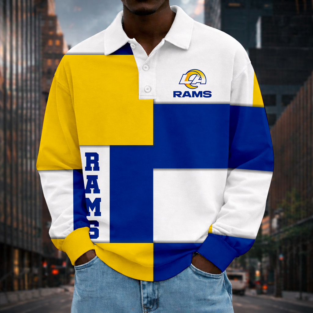 LIMITED EDITION - NEW CUSTOMIZED NFL22 LAR LOS ANGELES RAMS MEN LONG SLEEVE POLO