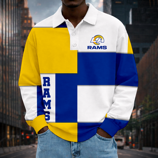 LIMITED EDITION - NEW CUSTOMIZED NFL22 LAR LOS ANGELES RAMS MEN LONG SLEEVE POLO