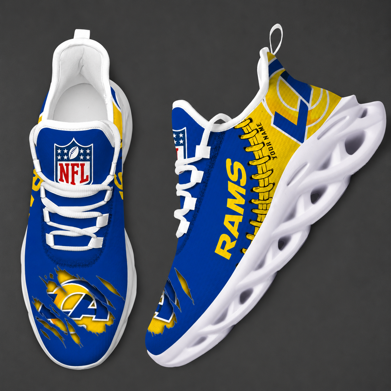 LIMITED EDITION - NEW CUSTOMIZED NFL22 LAR LOS ANGELES RAMS UNISEX MAX SOUL SHOES