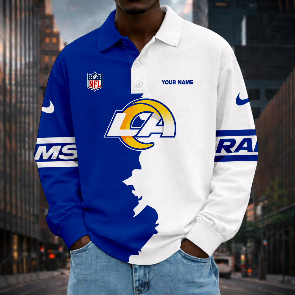 LIMITED EDITION - NEW CUSTOMIZED NFL22 LAR LA RAMS MEN LONG SLEEVE POLO