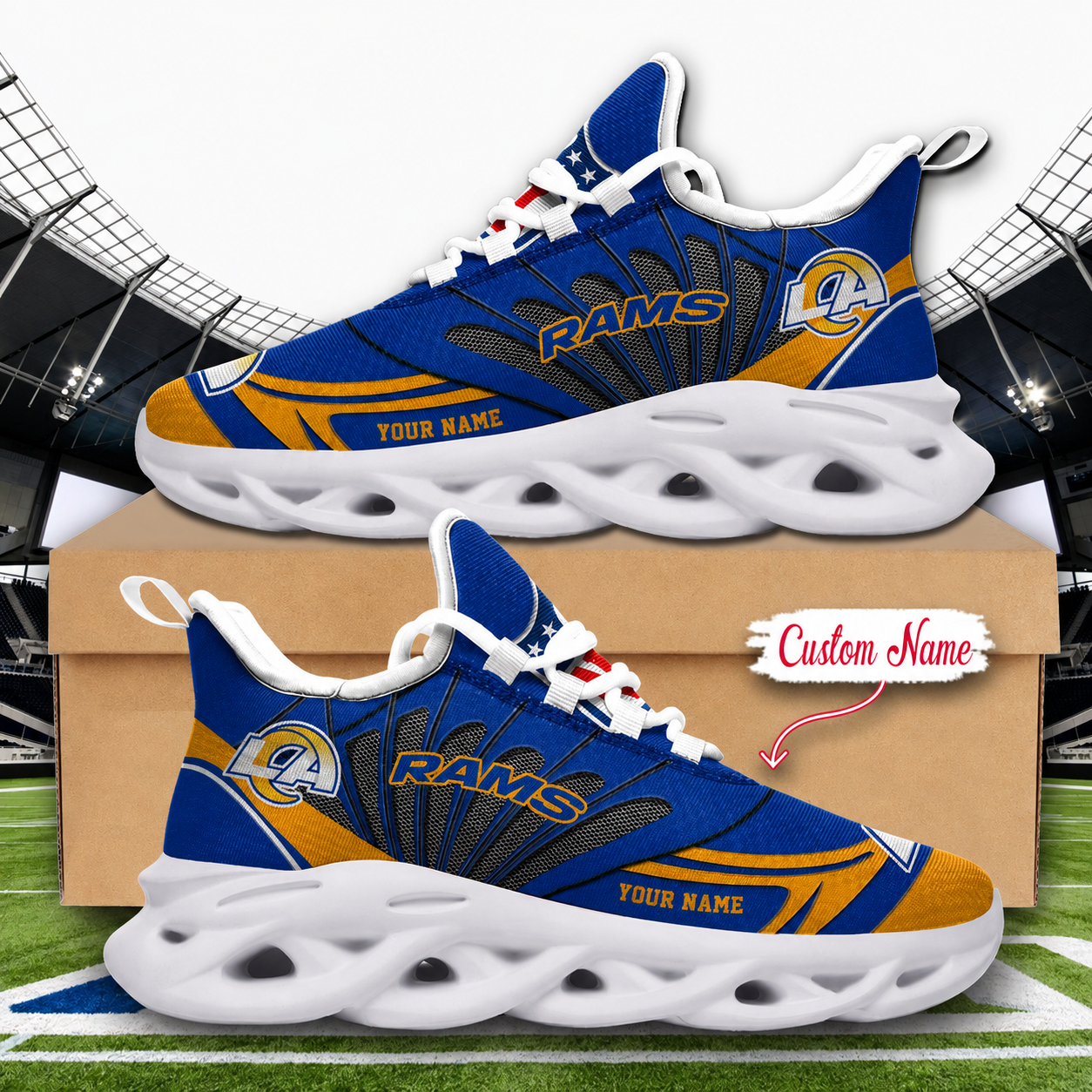 LIMITED EDITION - NEW CUSTOMIZED NFL22 LAR LOS ANGELES RAMS UNISEX CLUNKY SNEAKERS