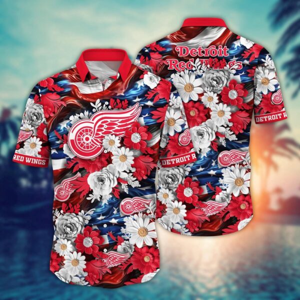 VIRAL EDITION - NEW CUSTOMIZED NHL22 DRW DETROIT RED WINGS INDEPENDENCE DAY UNISEX HAWAIIAN SHIRT