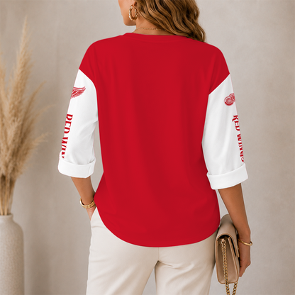 [SUPER SALE] NEW CUSTOMIZED NHL22 DRW DETROIT RED WINGS WOMEN'S HEART V-NECK LONG SLEEVE SHIRT