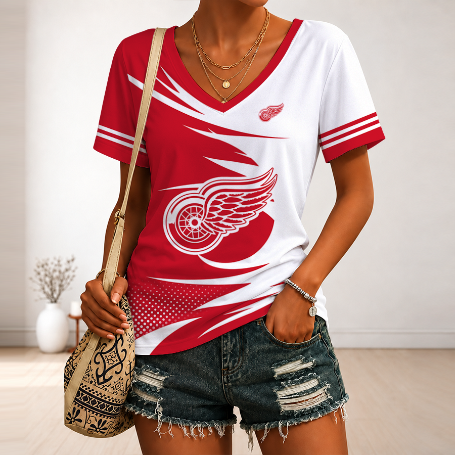 [SUPER SALE] NEW CUSTOMIZED NHL22 DRW DETROIT RED WINGS V-NECK FEMALE SHIRT