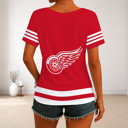 [SUPER SALE] NEW CUSTOMIZED NHL22 DRW DETROIT RED WINGS V-NECK FEMALE SHIRT