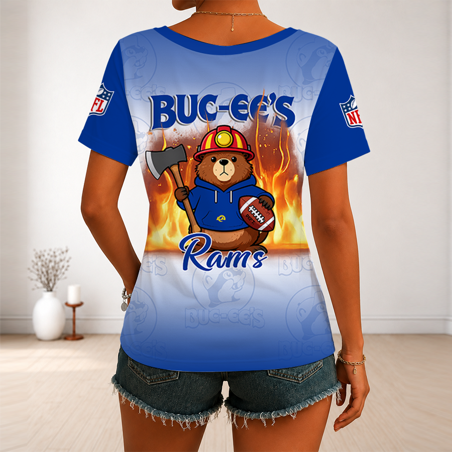 [SPECIAL OFFER] NEW CUSTOMIZED NFL22 LAR LOS ANGELES RAMS BUC-EE'S V-NECK FEMALE SHIRT