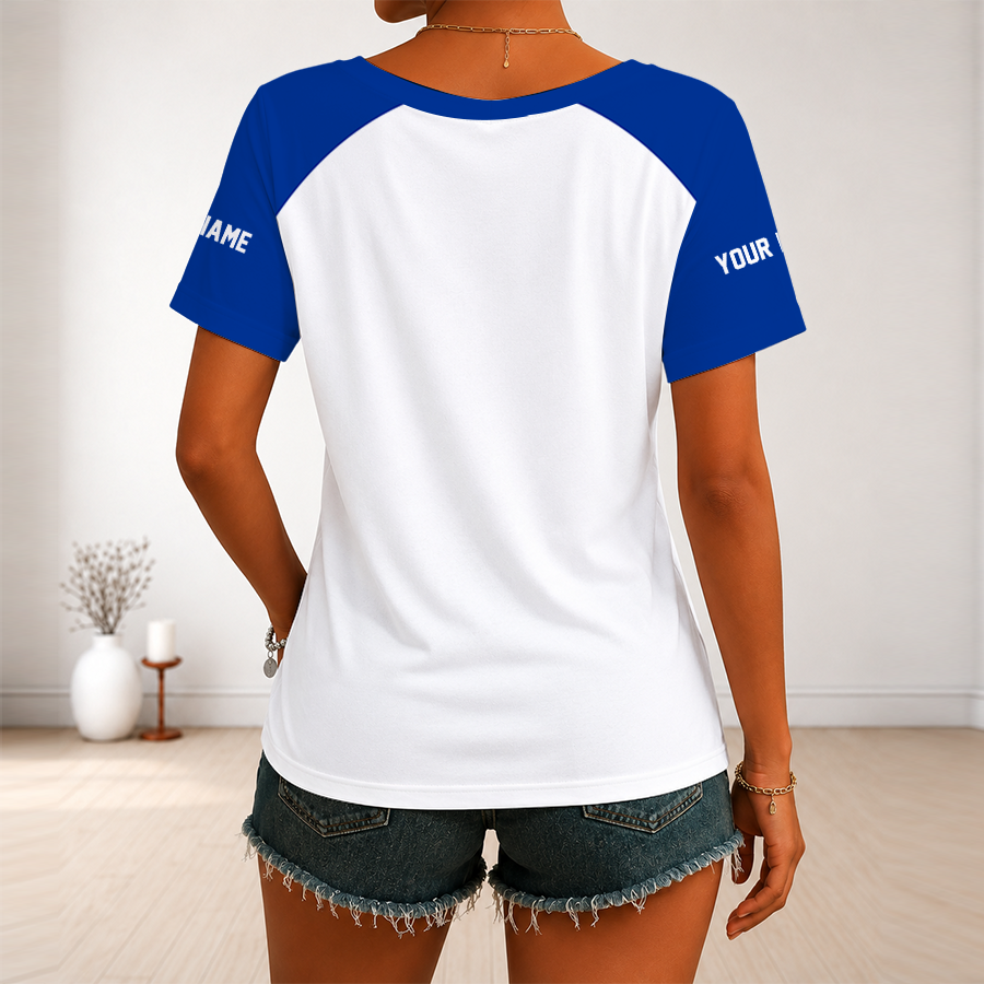 [SPECIAL OFFER] NEW CUSTOMIZED NFL22 LAR LOS ANGELES RAMS V-NECK FEMALE SHIRT