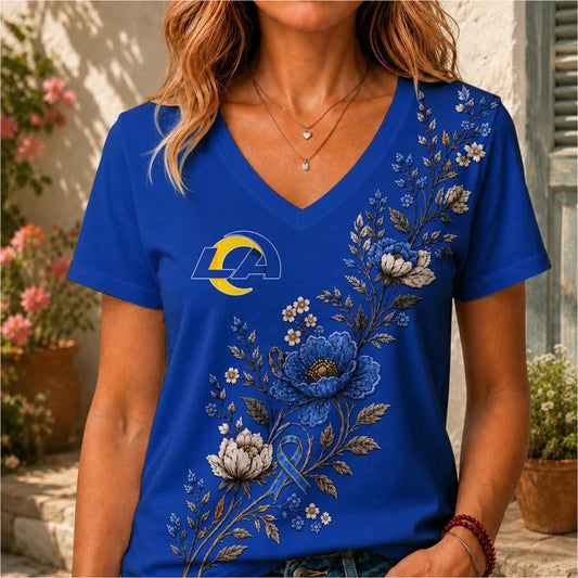 ELITE EDITION - NEW CUSTOMIZED NFL22 LAR LOS ANGELES RAMS V-NECK FEMALE SHIRT