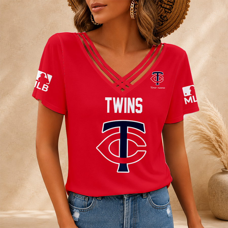 [FLASH SALE] NEW CUSTOMIZED MLB22 MTS MINNESOTA TWINS V-NECK SHIRT