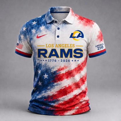 MEGA SALE - NEW CUSTOMIZED NFL22 LAR LOS ANGELES RAMS USA 250TH ANNIVERSARY POLO SHIRT, ZIP POLO SHIRT & T-SHIRTS