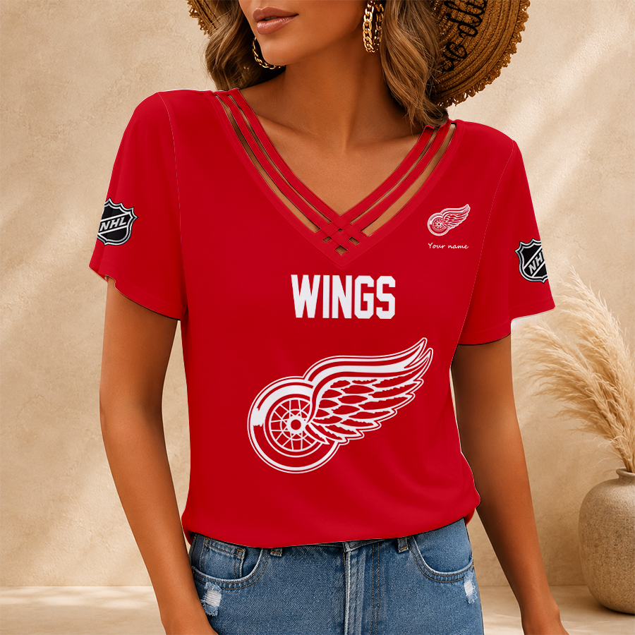[SUPER SALE] NEW CUSTOMIZED NHL22 DRW DETROIT RED WINGS V-NECK SHIRT