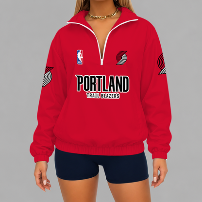 [HOT DEAL] NEW CUSTOMIZED NBA22 PTB PORTLAND TRAIL BLAZERS V-NECK ZIPPER SWEATSHIRT JACKET