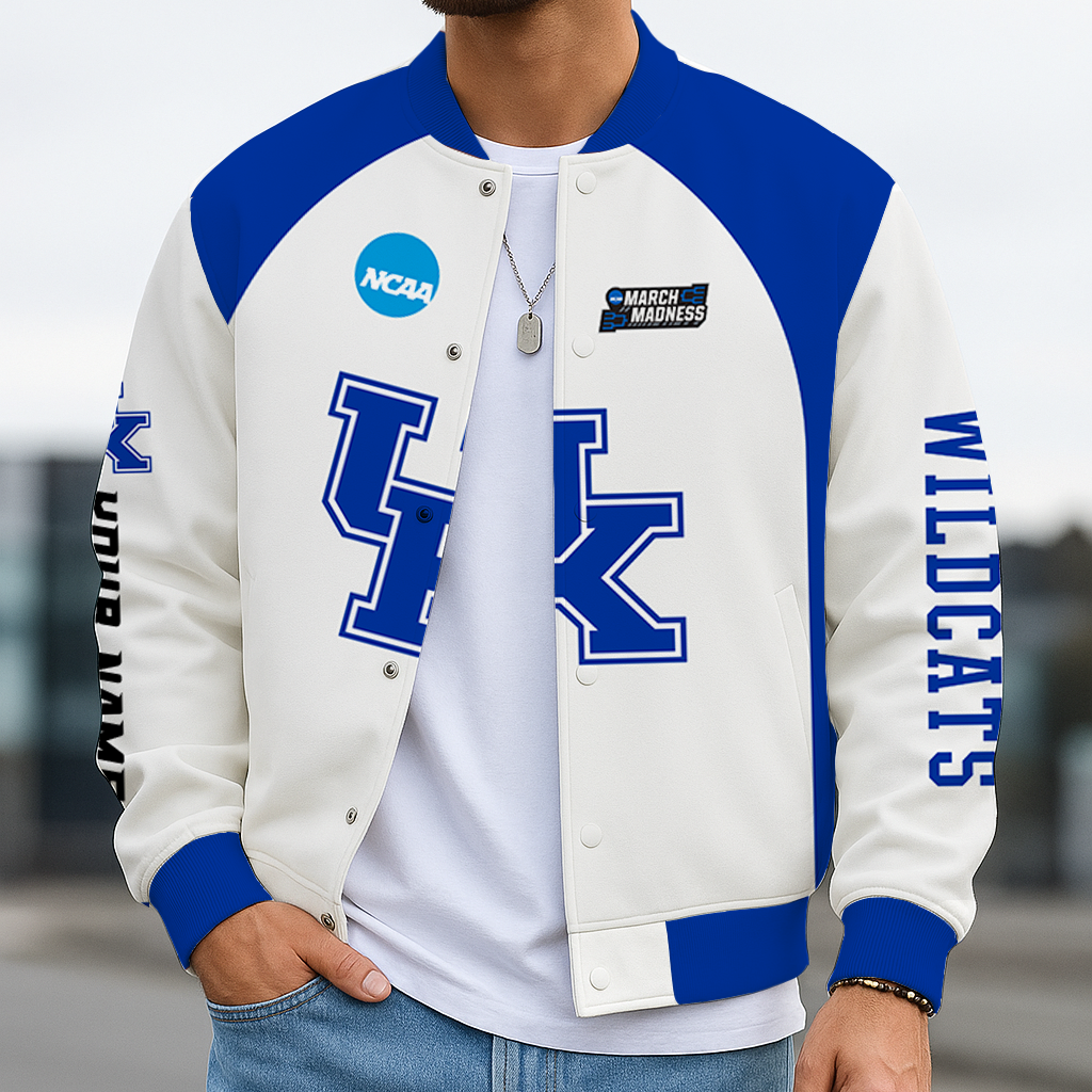 LIMITED EDITION - NEW CUSTOMIZED NCAA MAM22 KEW KENTUCKY WILDCATS BASEBALL JACKET, SATIN VARSITY JACKET