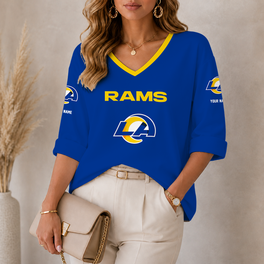 [SPECIAL OFFER] NEW CUSTOMIZED NFL22 LAR LOS ANGELES RAMS WOMEN'S HEART V-NECK LONG SLEEVE SHIRT