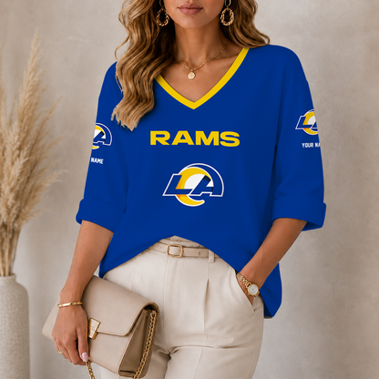 [SPECIAL OFFER] NEW CUSTOMIZED NFL22 LAR LOS ANGELES RAMS WOMEN'S HEART V-NECK LONG SLEEVE SHIRT