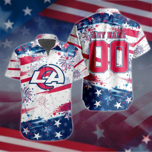 VIRAL EDITION - NEW CUSTOMIZED NFL22 LAR LOS ANGELES RAMS PATRIOTIC USA HAWAIIAN SHIRT