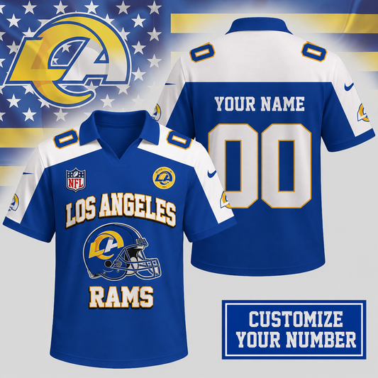ELITE EDITION - NEW CUSTOMIZED NFL22 LAR LOS ANGELES RAMS POLO SHIRT