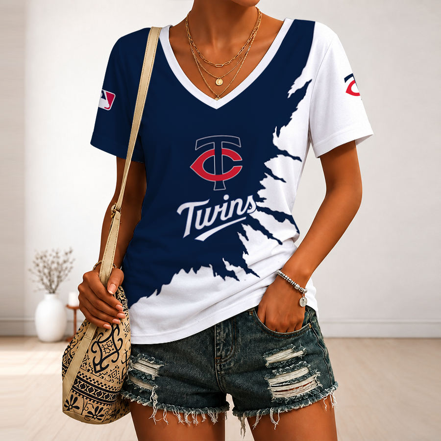 [FLASH SALE] NEW CUSTOMIZED MLB22 MTS MINNESOTA TWINS V-NECK FEMALE SHIRT