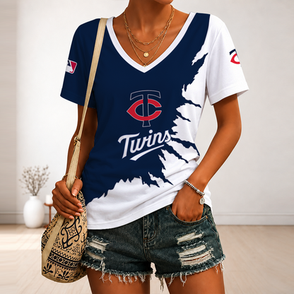 [FLASH SALE] NEW CUSTOMIZED MLB22 MTS MINNESOTA TWINS V-NECK FEMALE SHIRT