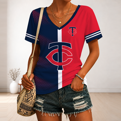 LIMITED EDITION - NEW CUSTOMIZED MLB22 MTS MINNESOTA TWINS V-NECK FEMALE SHIRT