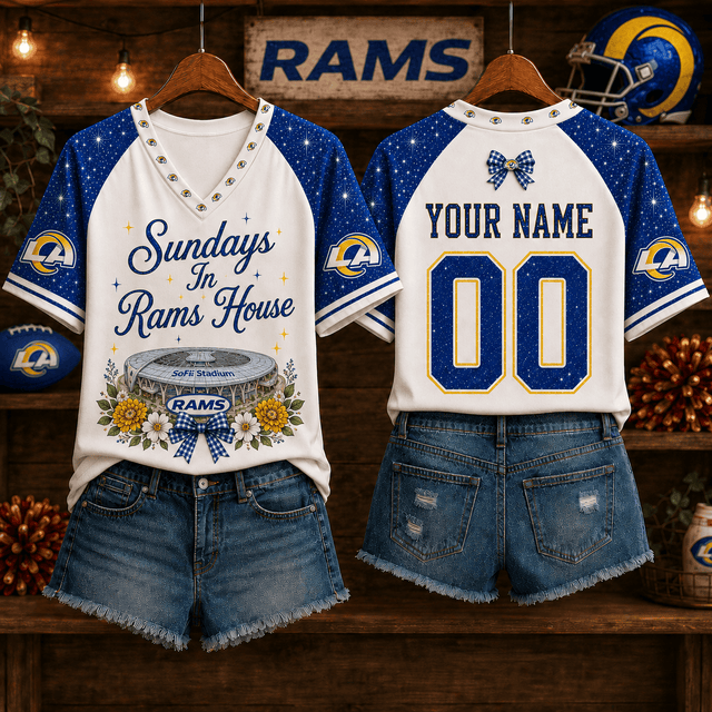 EXCLUSIVE EDITION - NEW CUSTOMIZED NFL22 LAR LOS ANGELES RAMS V-NECK FEMALE SHIRT