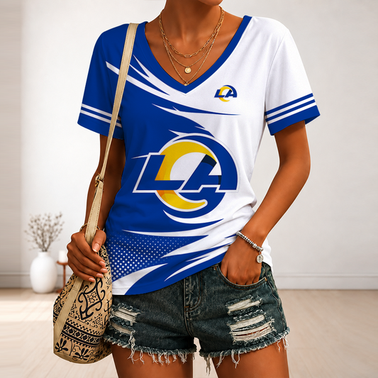 [SPECIAL OFFER] NEW CUSTOMIZED NFL22 LAR LOS ANGELES RAMS V-NECK FEMALE SHIRT